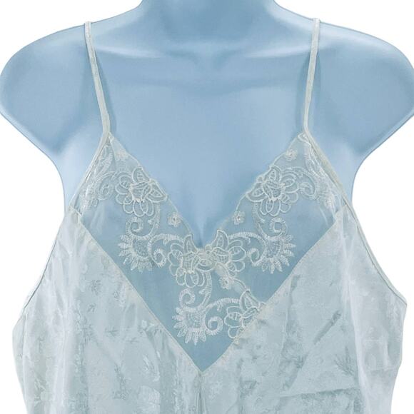 Vintage Val Mode White Satin Lace Trim Spaghetti Strap Short Gown L  NWT - Picture 2 of 10
